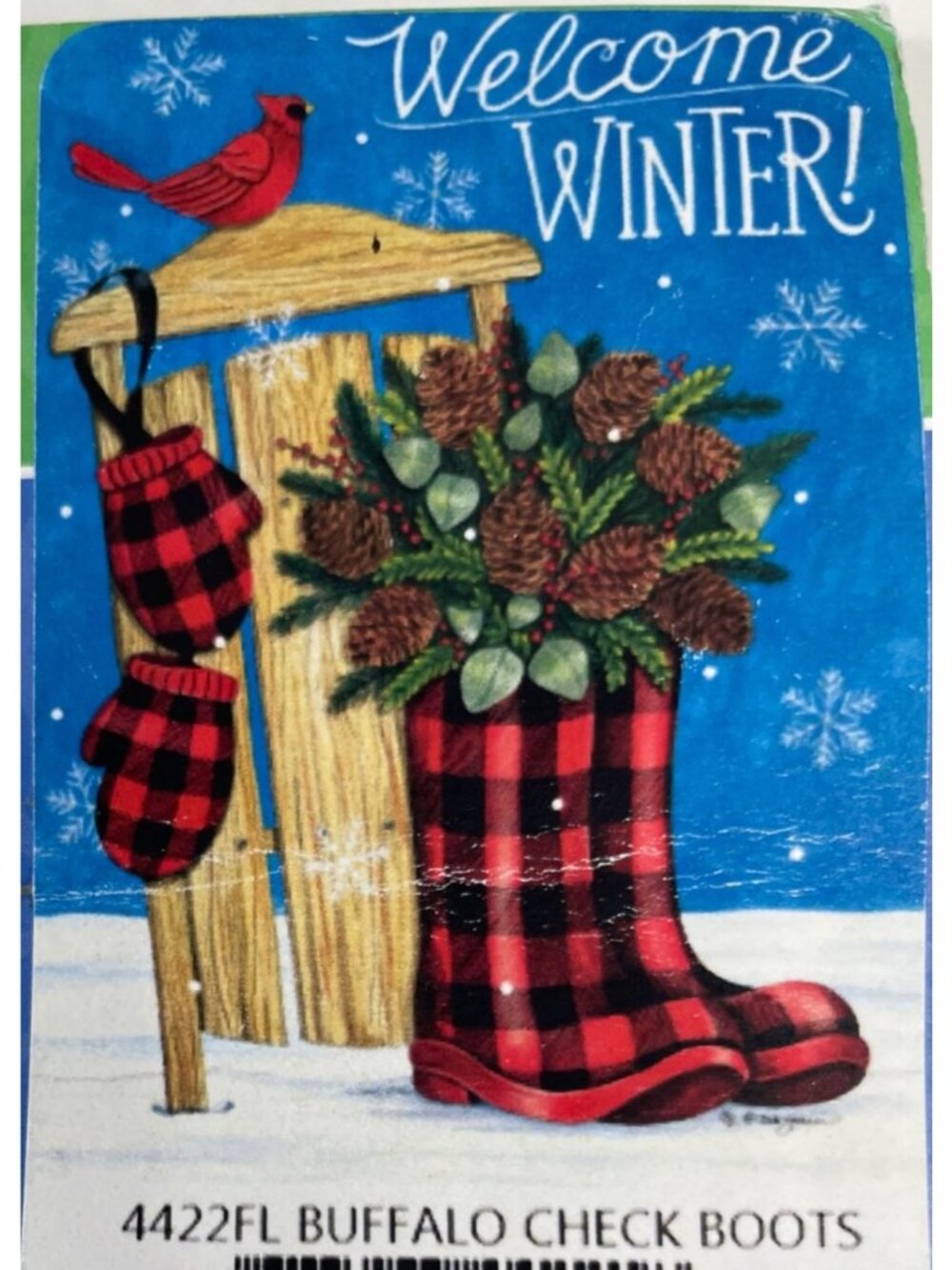Buffalo Check Christmas House Flag Holiday Plaid Mitten Boot Winter Decor 28x40